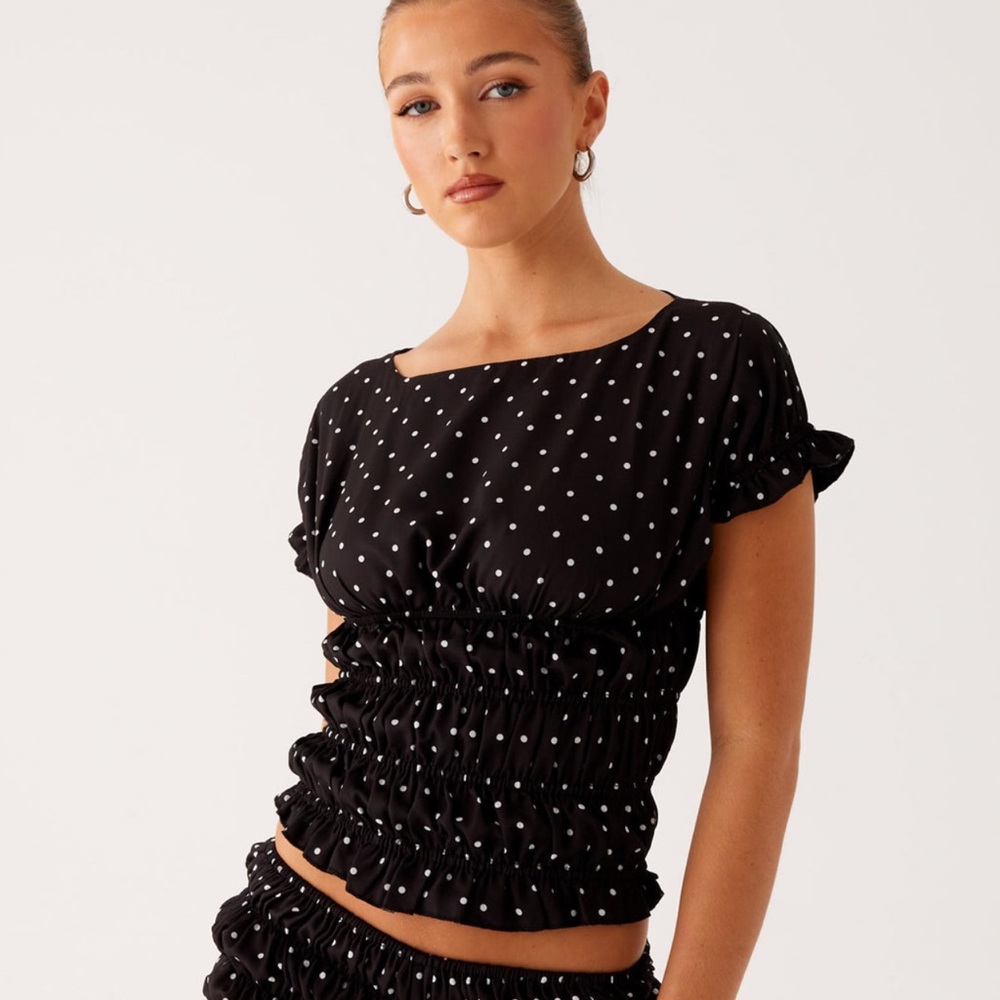 Peppermayo Black Polka Dot Ruched Top